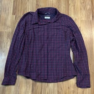 Stylish Plaid Button Down Shirt - Burgundy and Navy
